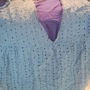 Women's Blue Eyelet Top